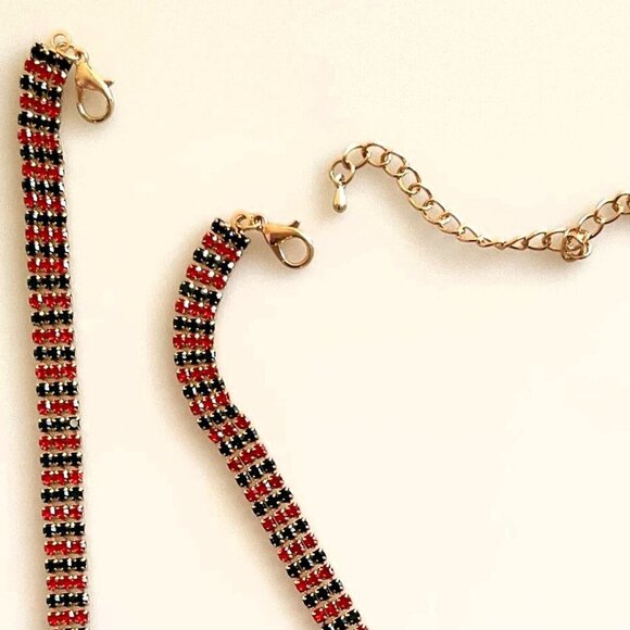 NEW PEACOCK SANTA RHINESTONE CHOKER, BRACELET & EARRINGS HOLIDAY - Picture 8 of 9